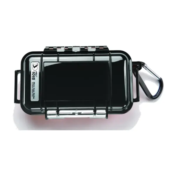 Peli Case 1015, Schwarz, geschlossen, mit Karabinerhaken