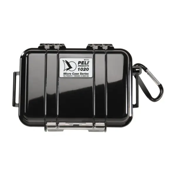 Peli Case 1020, Schwarz, geschlossen, mit Karabinerhaken