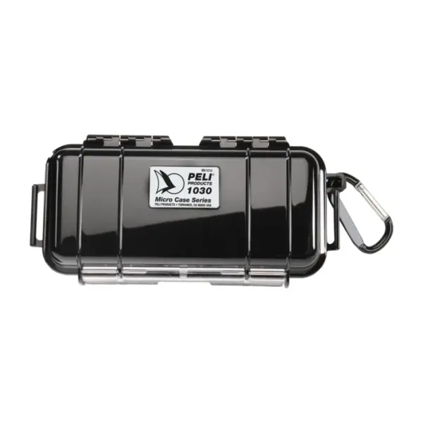 Peli Case 1030, Schwarz, geschlossen, mit Karabinerhaken