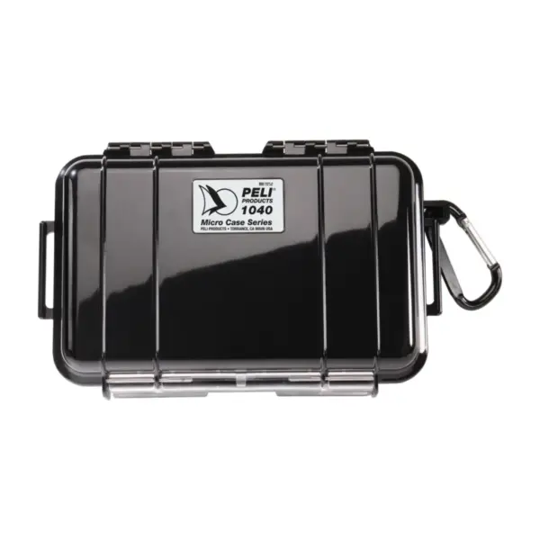 Peli Case 1040, Schwarz, geschlossen, mit Karabinerhaken