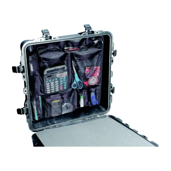 Peli Protector Case 0350, Schwarz, geöffnet, mit Deckel-Organizer