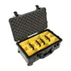 Peli Protector Case 1510, Schwarz, geöffnet, mit gelben gepolsterten Trennwänden
