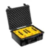 Peli Protector Case 1550, Schwarz, geöffnet, mit gelben gepolsterten Trennwänden